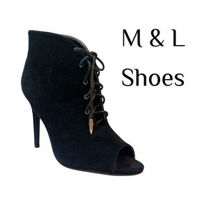 Black Peep-Toe Heeled Boots